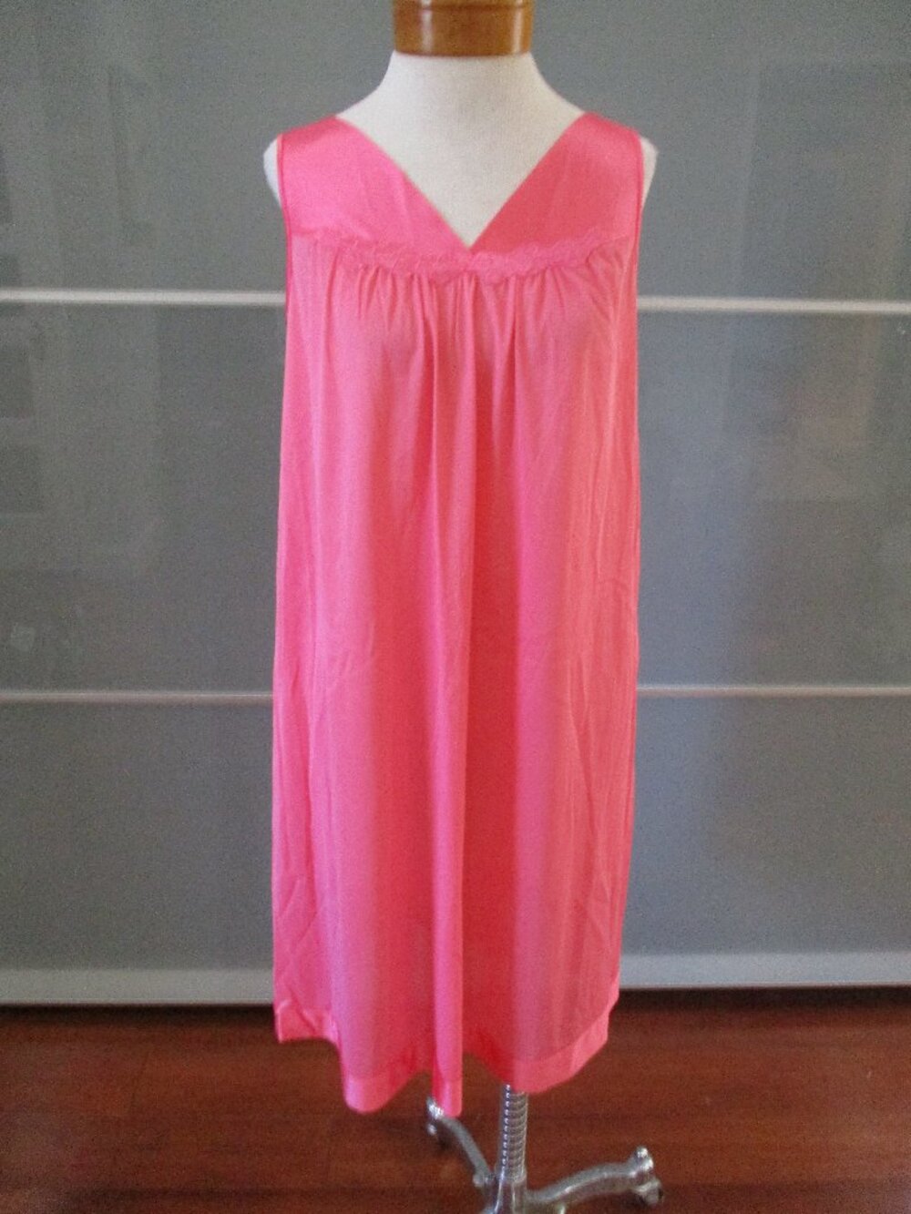 Vintage Vanity Fair Midi Length Sleeveless V-Neck Pink Nightgown